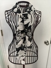 symphony black white floral long rectangular sheer scarf NWT