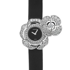 Chanel Camellia J11460 24mm White Gold Black Wristwatch #WW471
