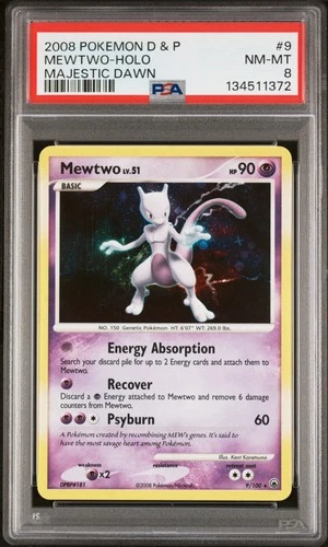 Mewtwo 9/100 Holo Rare Majestic Dawn Pokemon PSA 8 *372