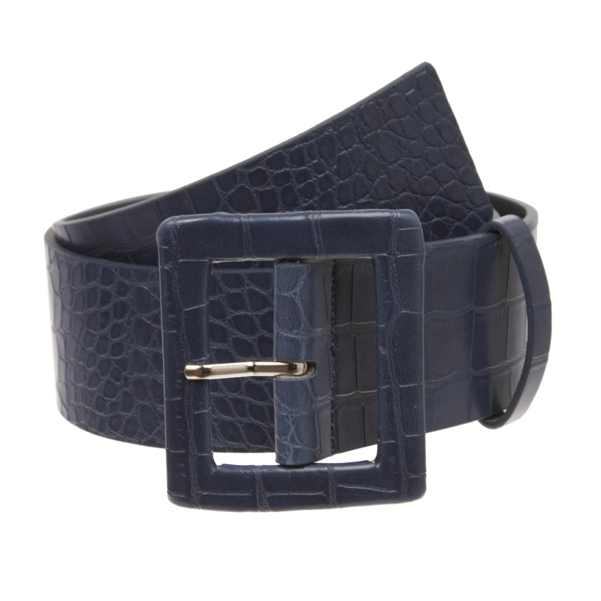 Juliana Collezione Women\'s Navy Blue Italian Leather Silver Chain Belt NWT Sz L Belt Love - Briana Blue | Handmade Leather Style main image 4