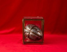 Vintage Mexican Milagro Charms Prayer Egg, Copper & Silvertone Metal w/ Case