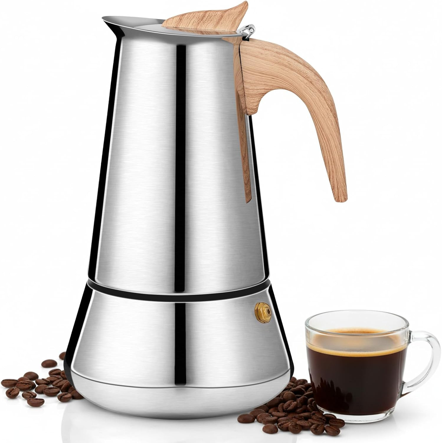 Moka Acciaio Inox 6 Tazze 350ml - Caffettiera Professionale Induzione