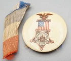 Civil War Veterans' GAR Grand Army Of The Republic Veteran Button Pin & Ribbon