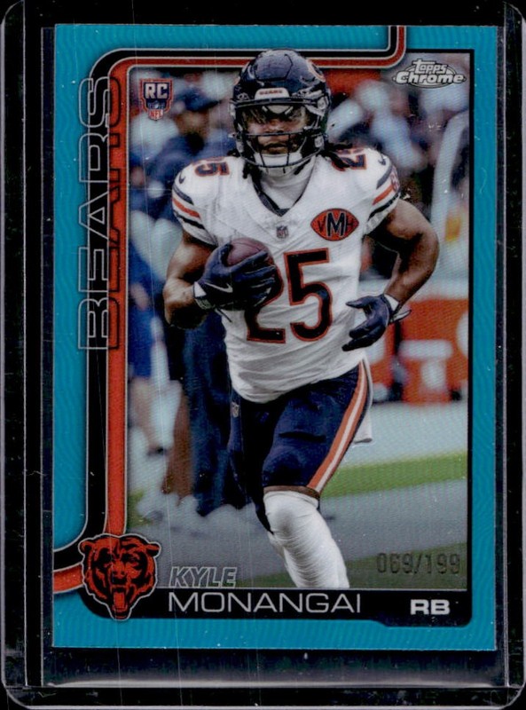 2025 Topps Chrome Kyle Monangai RC Aqua Refractor #/199 Bears Rookie