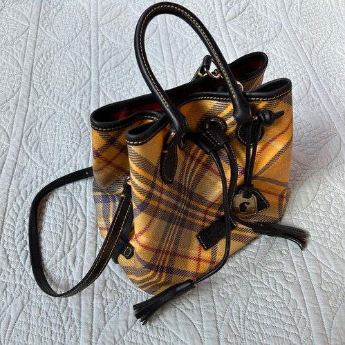 Vintage Dooney & Bourke Yellow Tartan Plaid Drawstring Bucket Bag - Image 1