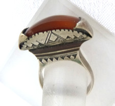 Vtg Artisan Carnelian Ring Raised Geometric Design 925 Sterling Silver Sz 11