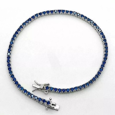 Lab Created Blue Sapphire Round Women's Tennis Bracelet 14K White Gold Plated