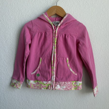 Lilly Pulitzer Girls Size 4 Pink Full Zip Hooded Hoodie Pockets Floral tropical