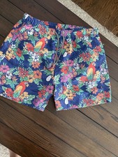 Men  s Swim Trunks Large Toucan Tropical Print Blue Board Shorts Beach Pool NWOT