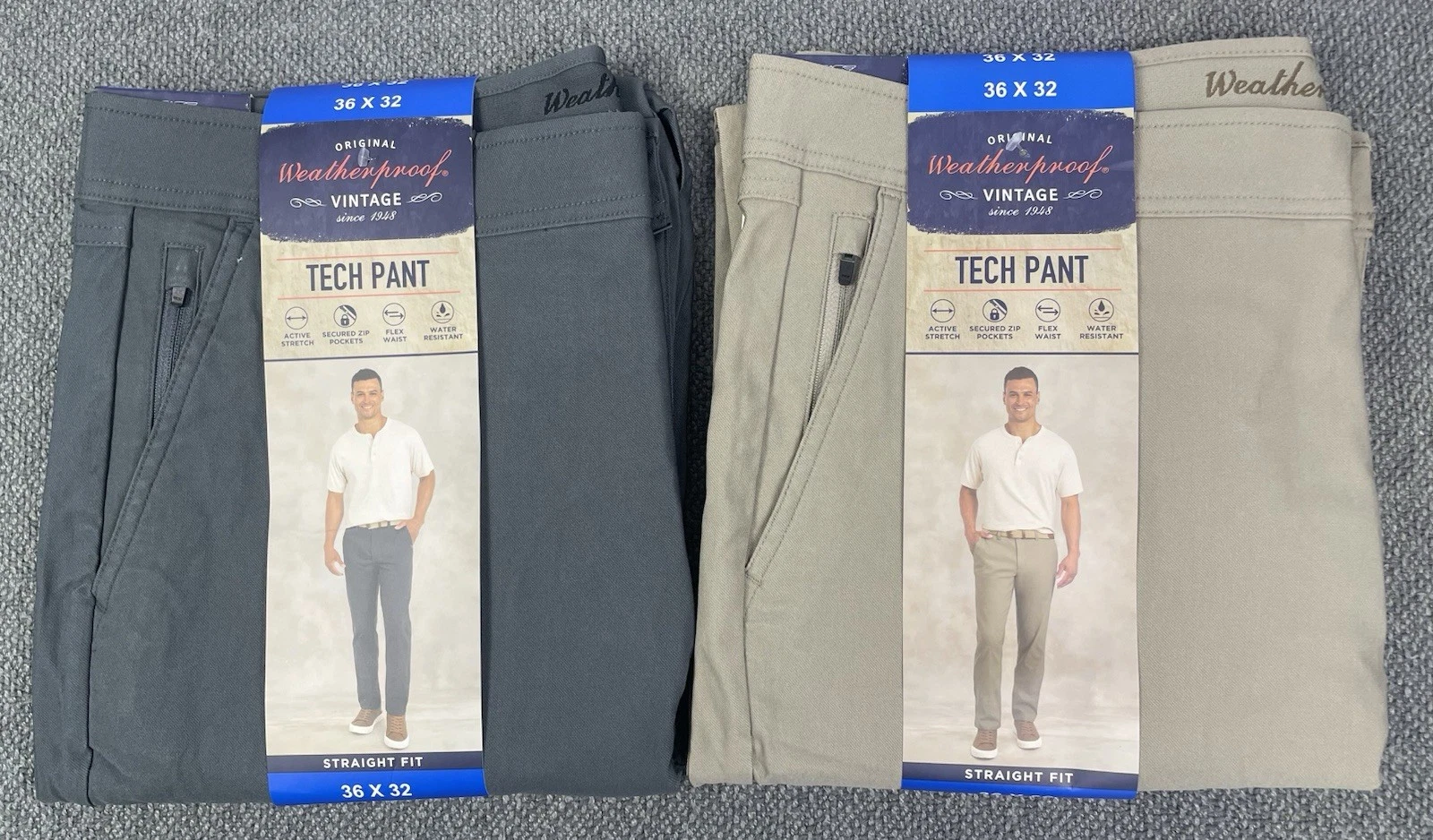 Weatherproof Vintage Men's Lot of 2 Tech Pants in Gray & Tan 36x32 NWT