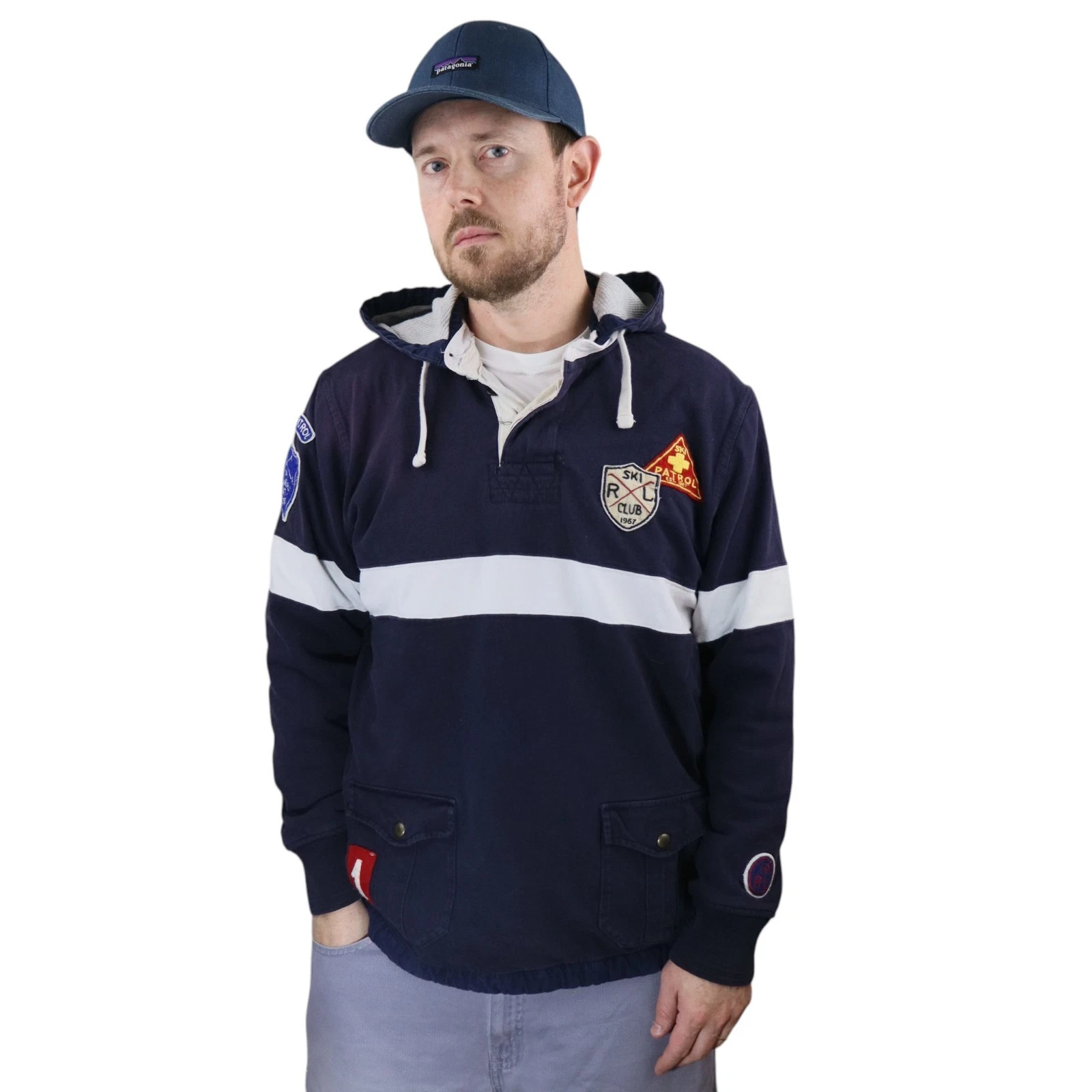 Polo Ralph Lauren Ski Patrol Rugby Hoodie Mens Large RL Club Sweatshirt Shirt