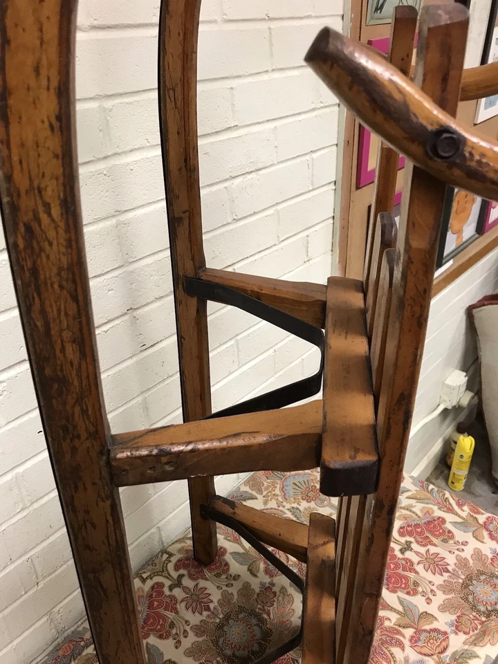 "ANTIGUO TRINEO TRINEO DE MADERA CURVADA DE COLECCIÓN PRIMITIVO HERMOSO 39 1/4"" DE LARGO" Foto 3 de 4