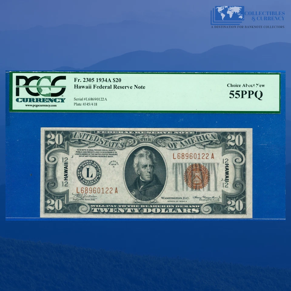 Fr.2305 1934A $20 FRN Brown Seal "HAWAII" Emergency Issue, PCGS AU 55 PPQ #60122 - Image 1 of 3
