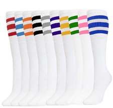 4 Pk Tube Socks Striped 22 Inches Long Socks Old School Cotton Socks 10 COLORS