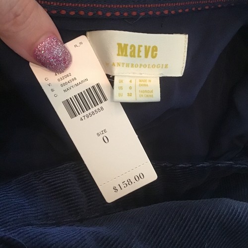 NEW Maeve Anthropologie Navy Blue Winchester Corduroy Tie Front Shirt Dress 0 - Picture 4 of 4