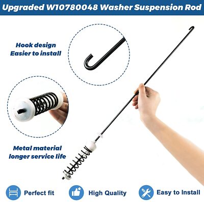 W10780048 Kit de barra de suspensión para lavadora, incluye 4 varillas y copas de bola, compatible con Whirlpool Kenmore Amana Maytag, WTW4800XQ2, WTW4800XQ4