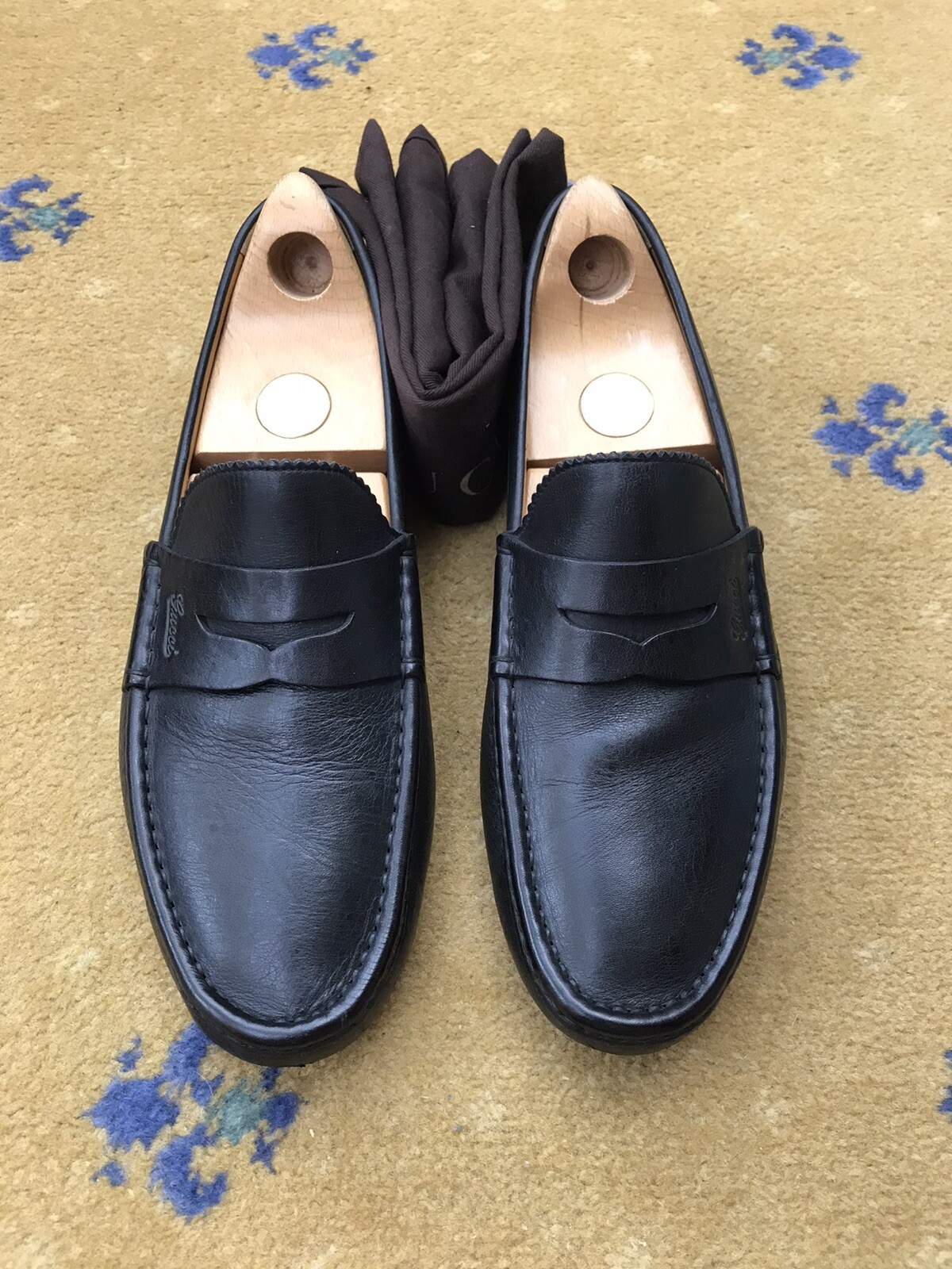 Gucci Black Leather Penny Loafers Mens UK 9 US 10 EU 43 Driver Shoes-image