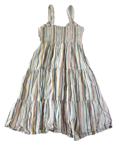 Lucky Brand Linen Cotton Ivory Green Yellow Pink Stripe Midi Tank Sun Dress S - Afbeelding 2 van 6