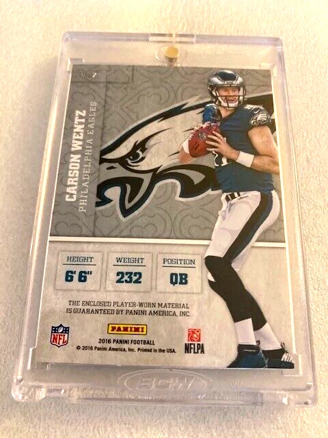 2016 CARSON WENTZ PANINI SQUIRES GOLD ROOKIE RC JERSEY #12/25 (RARE 3 COLOR !)🔥 - Image 3 of 3