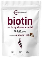 Micro Ingredients Biotin 10000mcg w/Hyaluronic Acid 25mg | 365 Virgin Coconut...