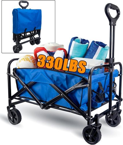 Heavy Duty 330Lbs Collapsible Folding Wagon Cart - Outdoor Utility, Beach, Campi