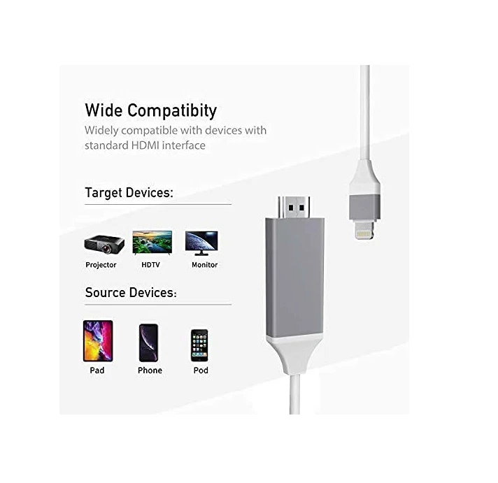 Cable de iPhone a TV Adaptador HDMI Para iPad iOS Devices Adapter Cable  1080P