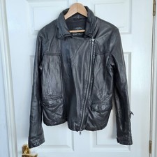 All Saints Ladies Jack Place Leather Biker Jacket Uk 12 Black