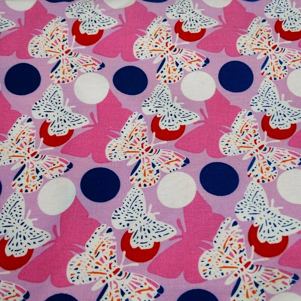 Twill Fabric Material Pink Blue Butterflies Multi-color 28" x 56 inch Craft Sew  - Image 2 of 3