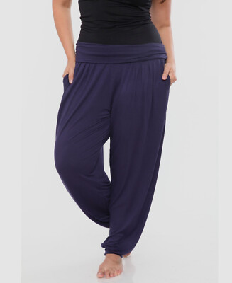 White Mark Women's Blue Stretch Harem Pants Plus Size 2XL