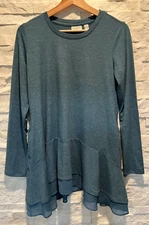 EUC Women's LOGO Lounge Tunic Swing Top L/S Cozy Soft Pockets Green XS