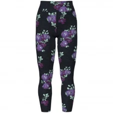 TC2 Lularoe Leggings Floral Purple Rose Flower on Black Size 18+ NEW 431614