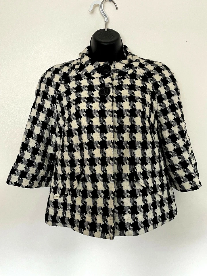 Chaqueta Abrigo East 5th Mujer Negro/Blanco Pata de Gallo Botones Cierre Talla S Foto 2 de 4