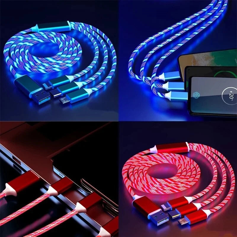 3 in 1 LED Fast Charging Cable Adapter For iPhone Micro USB Type C Charger Cord - Image 2 of 4