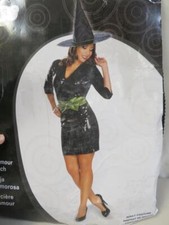 Glamour Witch Adult Halloween Costume Dress Belt and Hat Sequins Medium 8-10