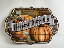 Thanksgiving Wall Hanging Sign Pumpkins With Raised Banner Harvest Blessings New