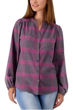 Belle by Kim Gravel Time to Shine Plaid Button Front Top Fig/Graphite