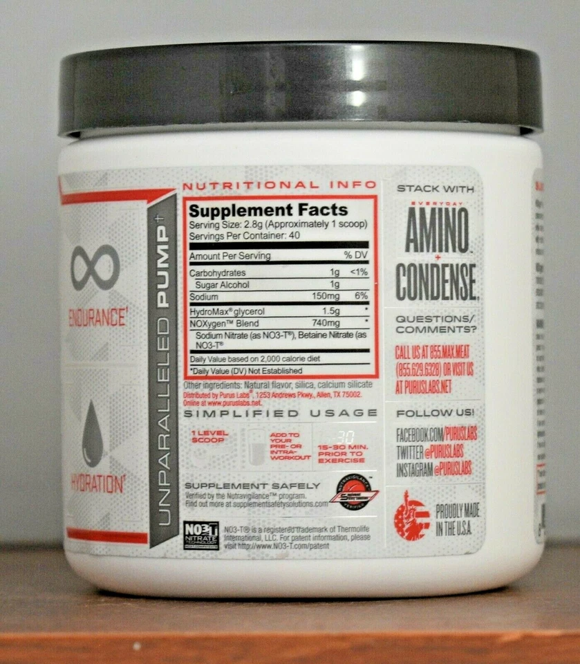 Bombas musculares sin estimulantes Purus Labs NOXYGEN óxido nítrico 40 porciones Foto 2 de 3