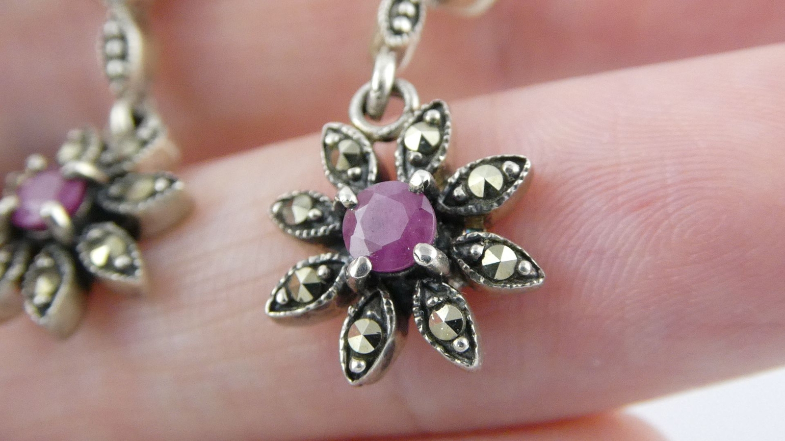 Sterling Silver Rough Pink Red Ruby and Marcasite… - image 17