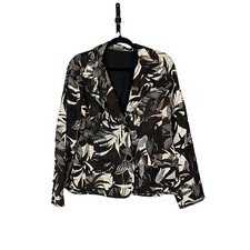 Chico's SILK Jacket Size 2 US Size 12 Black Brown Cream Print Lined Embroidered