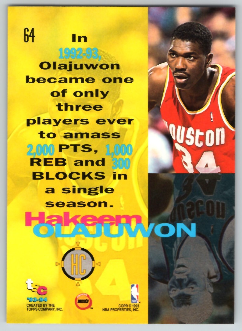 1993-94 STADIUM CLUB HIGH COURT HAKEEM OLAJUWON HOUSTON ROCKETS #64 | eBay