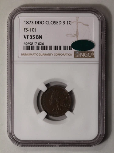 1873 DDO CLOSED 3 Bronze Indian Cent FS-101 1C NGC VF35BN (CAC)