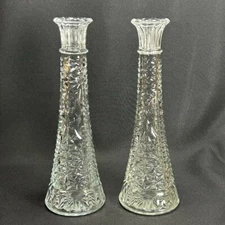 Vintage Anchor Hocking Clear Pressed Glass Bud Vase Set of 2