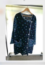 Gudrun Sjoden Long Navy Dotted Coat In Linen Size Xl