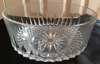 Vintage Arcoroc Usa Glass Serving Bowl Diamond Cut Clear Glass Sunburst Salad Ebay