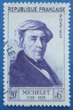 France oblitéré, n°949, 20F + 6F Michelet, personnage célèbre 1953
