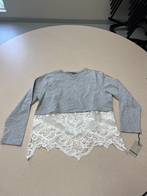 Insight Scoop Neck Knit Sweater Sz US 6/M Gray lace crop nwt 284