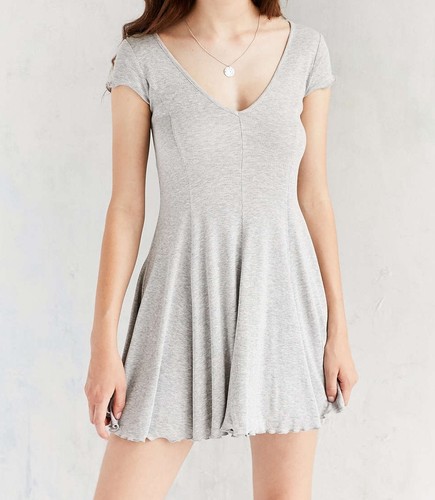 SHORT SLEEVE RIBBED KNIT T-SHIRT DRESS 