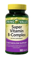 Spring Valley Super B-Complex Metabolism Support B Vitamins Tablets, 100 CT..