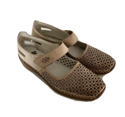 RIEKER Beige Perforated Leather Mary Jane Wedge Flats US 8 