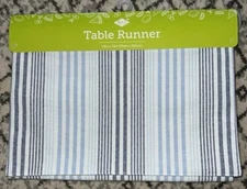 Ritz 14 in x 72 in Blue Striped Table Runner